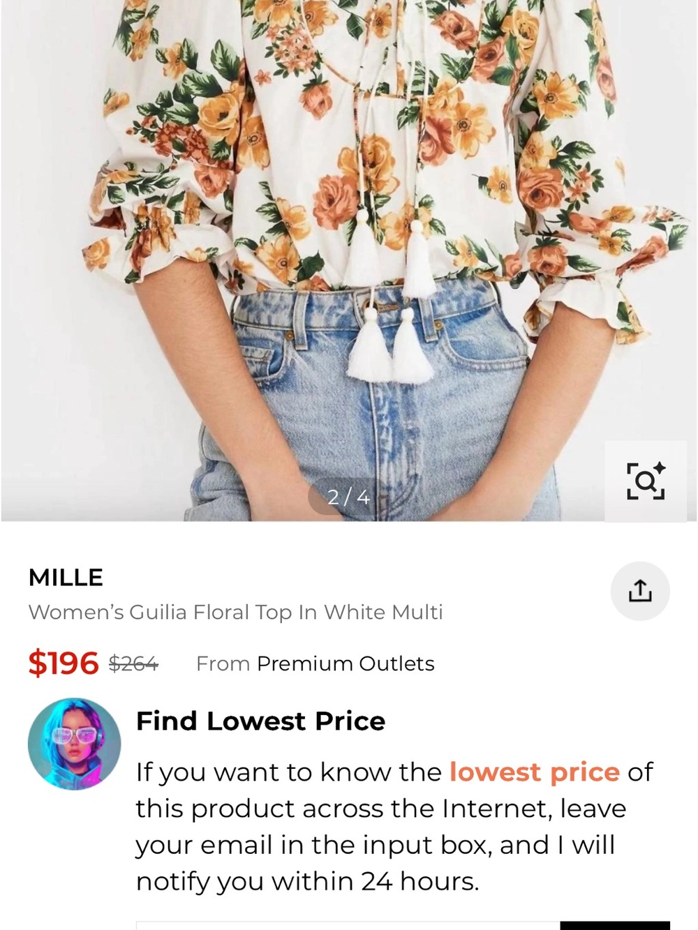 MILLE Floral Tassel Peasant Blouse - White with Orange Floral - Picture 5 of 5